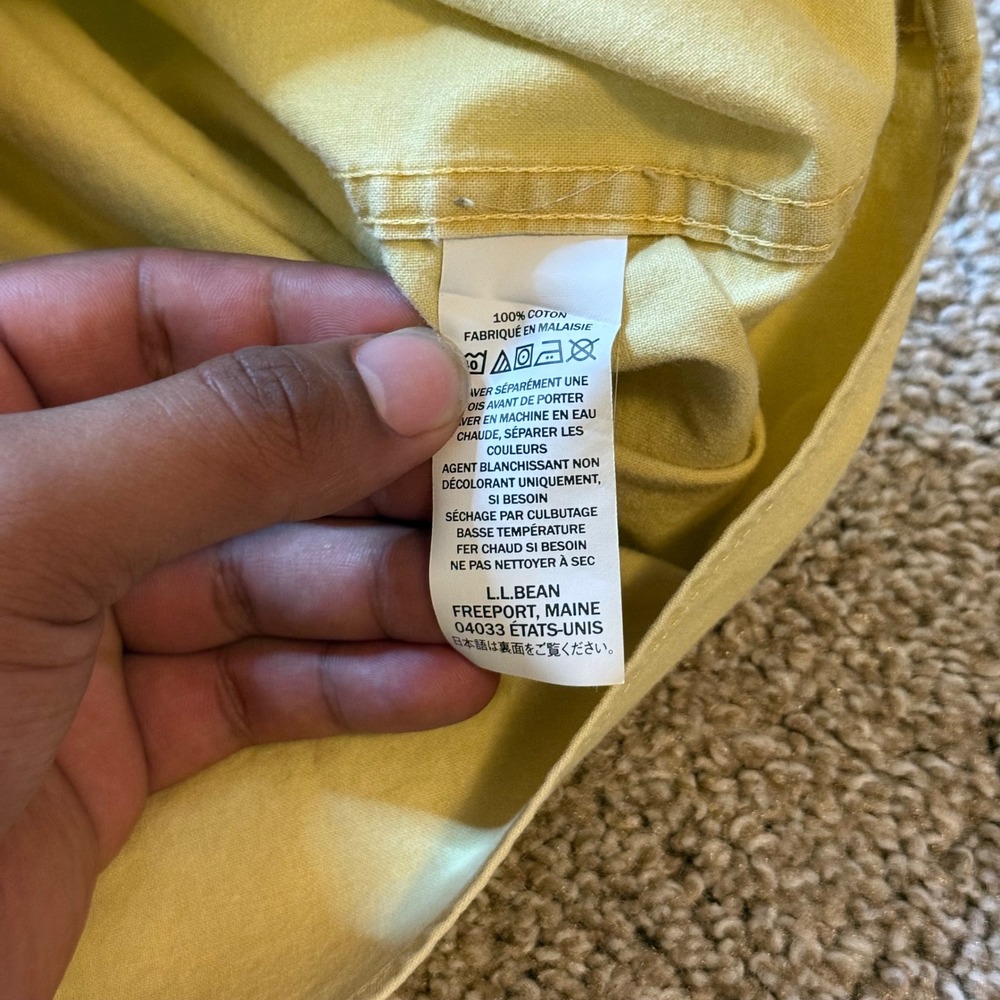 LL Bean Button Down Shirt Mens L Yellow Cotton Canvas Traditional Fit - Picture 5 of 6